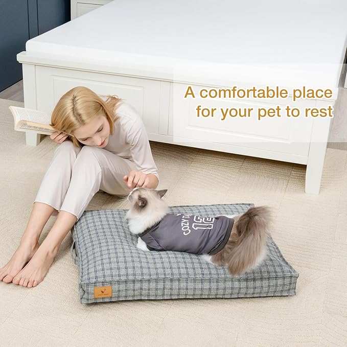 Dog Bed with Easy-Grip Handle - Shredded Memory Foam Pet Bed, Removable & Machine Washable Cover, Non-Slip Bottom, Choose from Cooling Linen or Warm Flannel Style for Dogs & Cats (Small