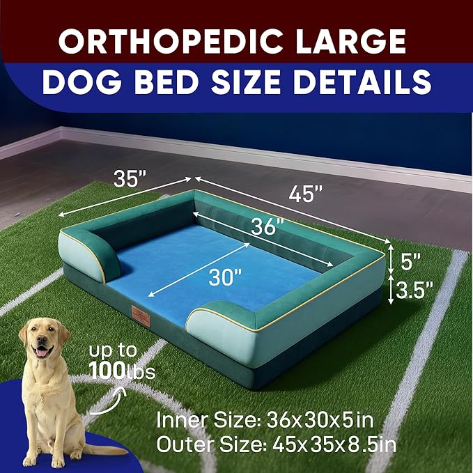 Comfort Expression Orthopedic Dog Bed for Extra Large Dogs 45x35 Inch, Waterproof Egg Crate Foam XL Pet Bed with Removable Bolsters, Dog Couch with Washable Cover & Non-Slip Bottom, Seattle