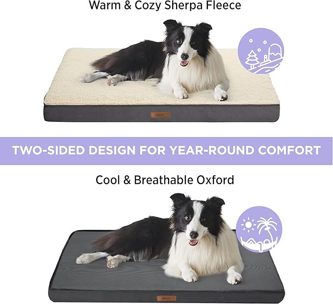 LE SURE XXL Washable Dog Bed Cover Replacement Plush Fleece Cover for Orthopedic Egg Crate Foam Pet Mat 54x44x4 Inches, Grey