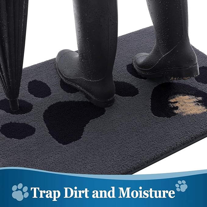 Buganda Dog Door Mat for Muddy Paws, Absorbent Dirt Trapper Washable Indoor Doormats, Non Slip Low-Profile Mud Mat for Dogs, Front Entrance Doormat for Inside Floor (59x24 Inches, Black)