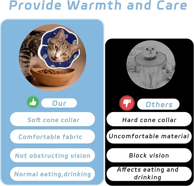 Soft Adjustable Cat Cone Collar - Comfortable Recovery Collar for Cats After Surgery (Blue, Medium)