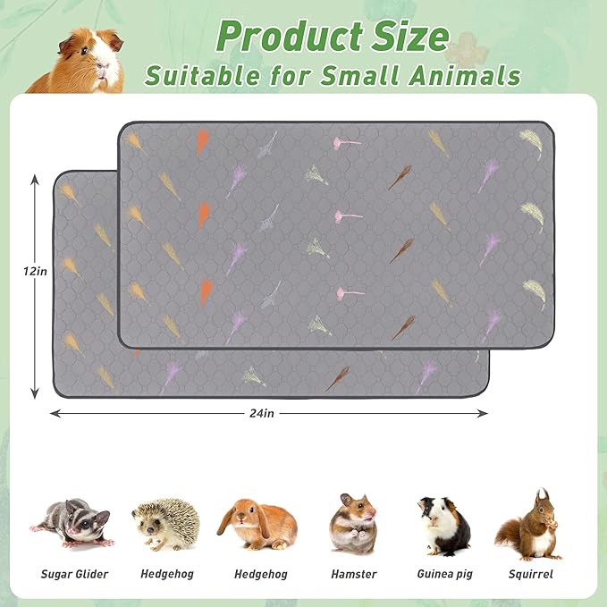2Pcs Guinea Pig Cage Liners,Guinea Pig Fleece Cage Liners12''X24'' Super Absorbent Washable Pee Pads Reusable for Rabbit Hamster Chinchilla