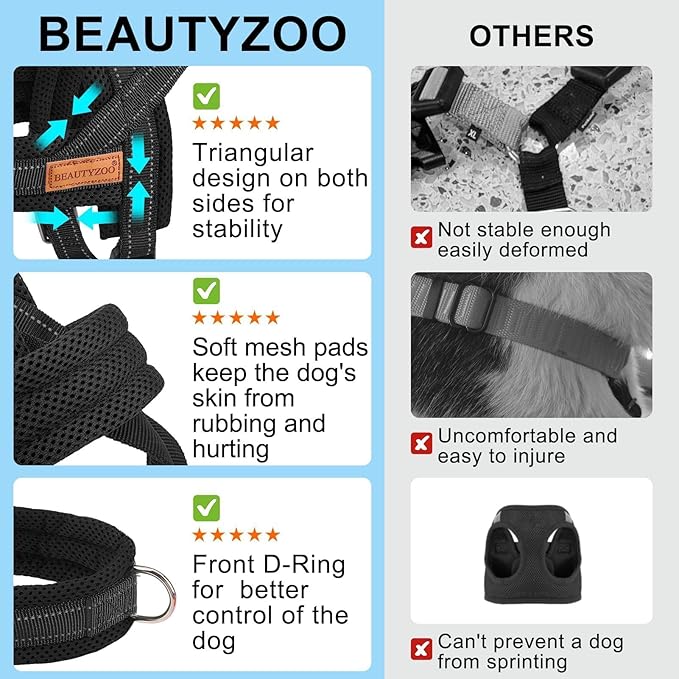 BEAUTYZOO Dog Harness for Small Dogs, No Pull Dog Harness and Leash Set, Soft Escape Proof Puppy Vest Harness with Handle, Reflective Lightweight Step in Harness for Girl Boy Dogs, Black S