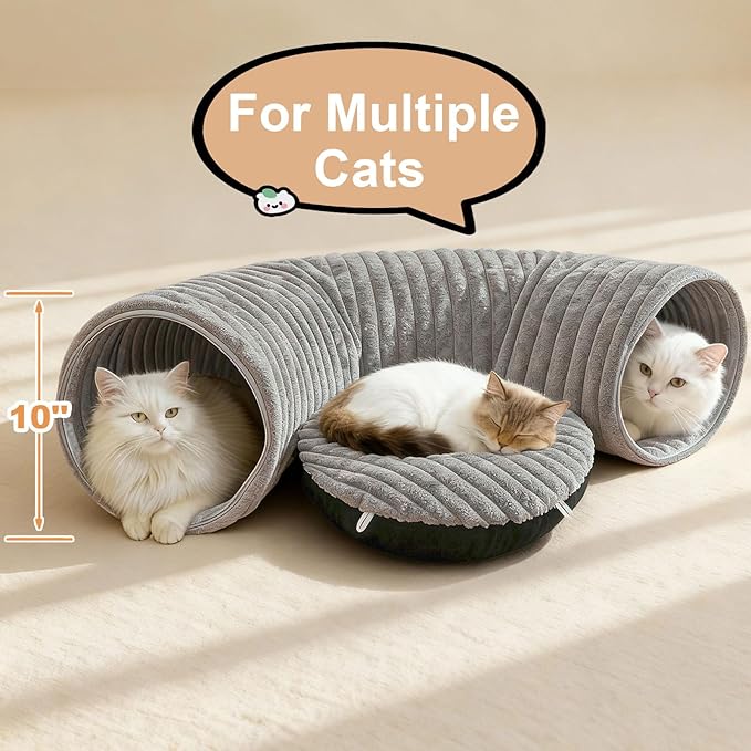 Cat Tunnel Bed for Indoor Cats, Peekaboo Cat Cave Bed,Soft Cat Donut Tunnel for Kitten Large Cats, Cat Tunnel Christmas Tree Skirt, Grey