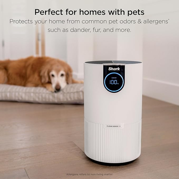 Shark HP132 Clean Sense Air Purifier with Odor Neutralizer Technology, HEPA Filter, 500 sq. ft., Small Room, Bedroom, Office, Captures 99.98% of Particles, Dust, Smoke & Allergens, Portable, White