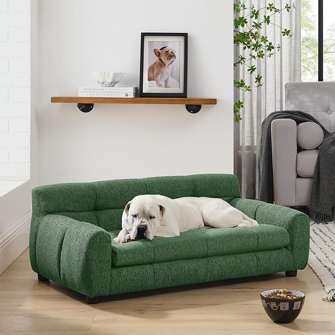 Human Dog Bed with Armrests & Backrest, Cave Dog Bed for Large Dogs, Comfortable Linen Upholstery, Short Sofa Legs for Easy Access, Durable, Stylish Camas para Perros, 38"x14.5"x22" (Green)