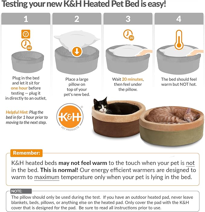 K&H Pet Products Heated Cat Bed for Indoor Cats, Dogs, and Pets - Round Walled Thermo-Kitty Bed with Removable Waterproof Cat Heating Pad, Machine Washable, MET Safety Listed - Small 16" Sage
