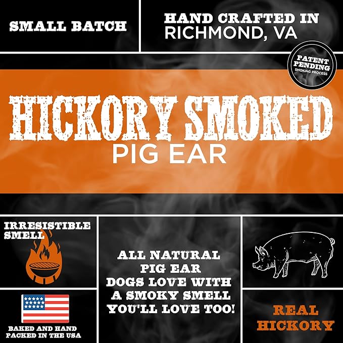 Best Bully Sticks Hickory Smoked Whole Pig Ears - 12 Count (Pack of 1) - No Additives, 100% Pork, Great for Small or Large Breeds