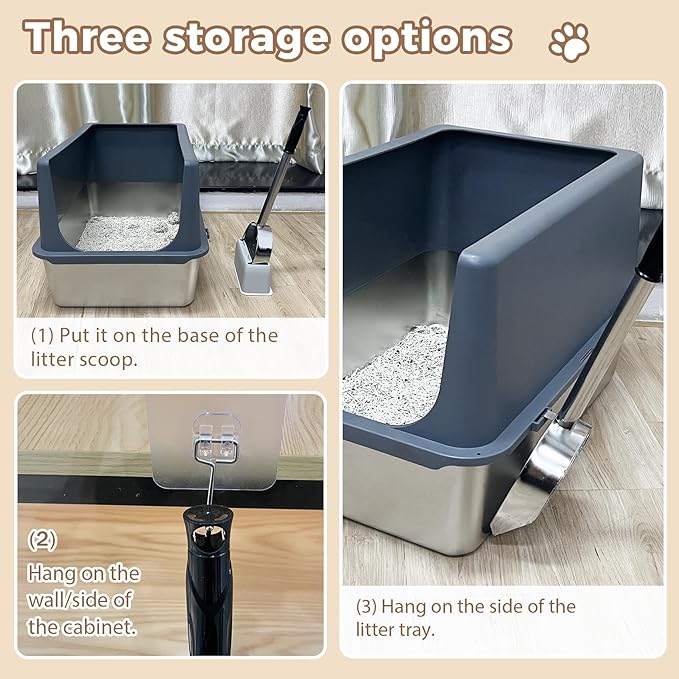 Cat Litter Scoop Deep Shovel, Detachable Long Handle Litter Scooper, Metal Cat Litter Scoop, Stainless Steel Cat Litter Scoop, Kitten Pooper Lifter, Kitty Metal Scooper with Holder Round Hole