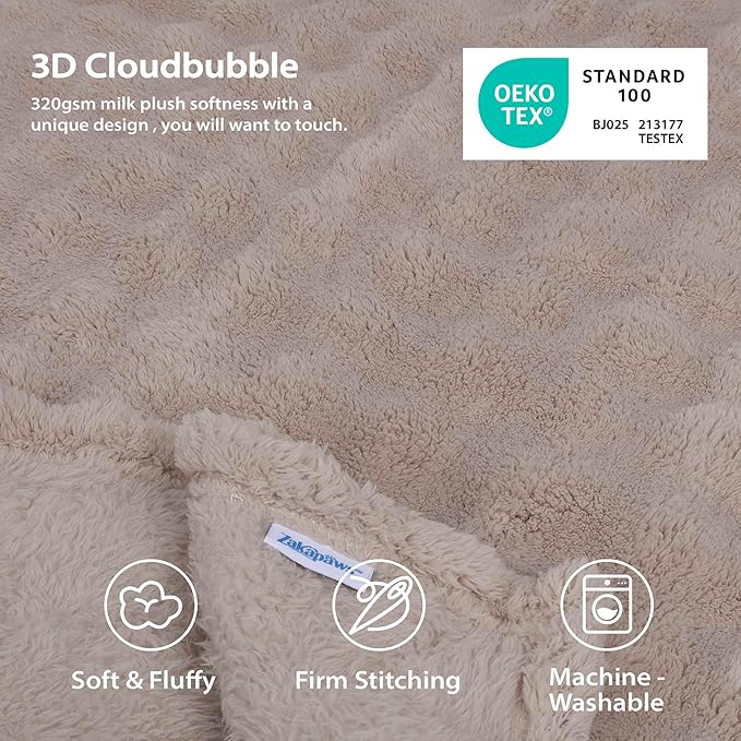 Dog Blankets Washable Pet Blanket - Fluffy Fuzzy Cat Puppy Blanket with Premium 300GSM 3D Fleece Bubble for Pet Kitten Doggy, Linen, 40x60IN