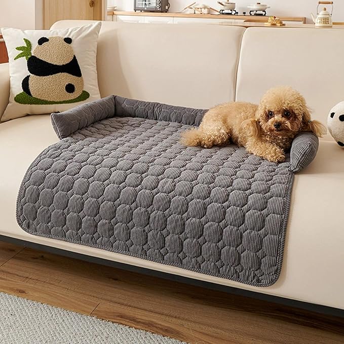 Pet Couch Covers for Sofa, 29" L × 29" W Calming Dog Bed Fluffy Dog Plush Mat for Furniture Protector with Bolster, Washable Removable Couch Cover for Small, Medium, Large Dogs and Cats (Grey)