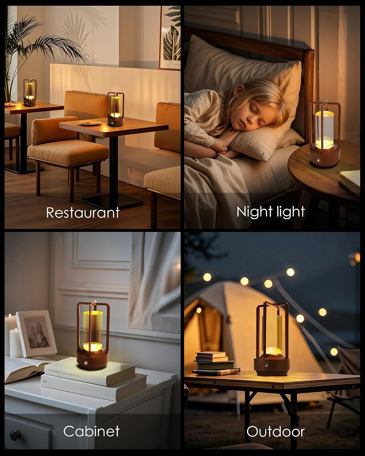 Set of 2 Cordless Table Lamps Rechargeable Desk Lamps Brown