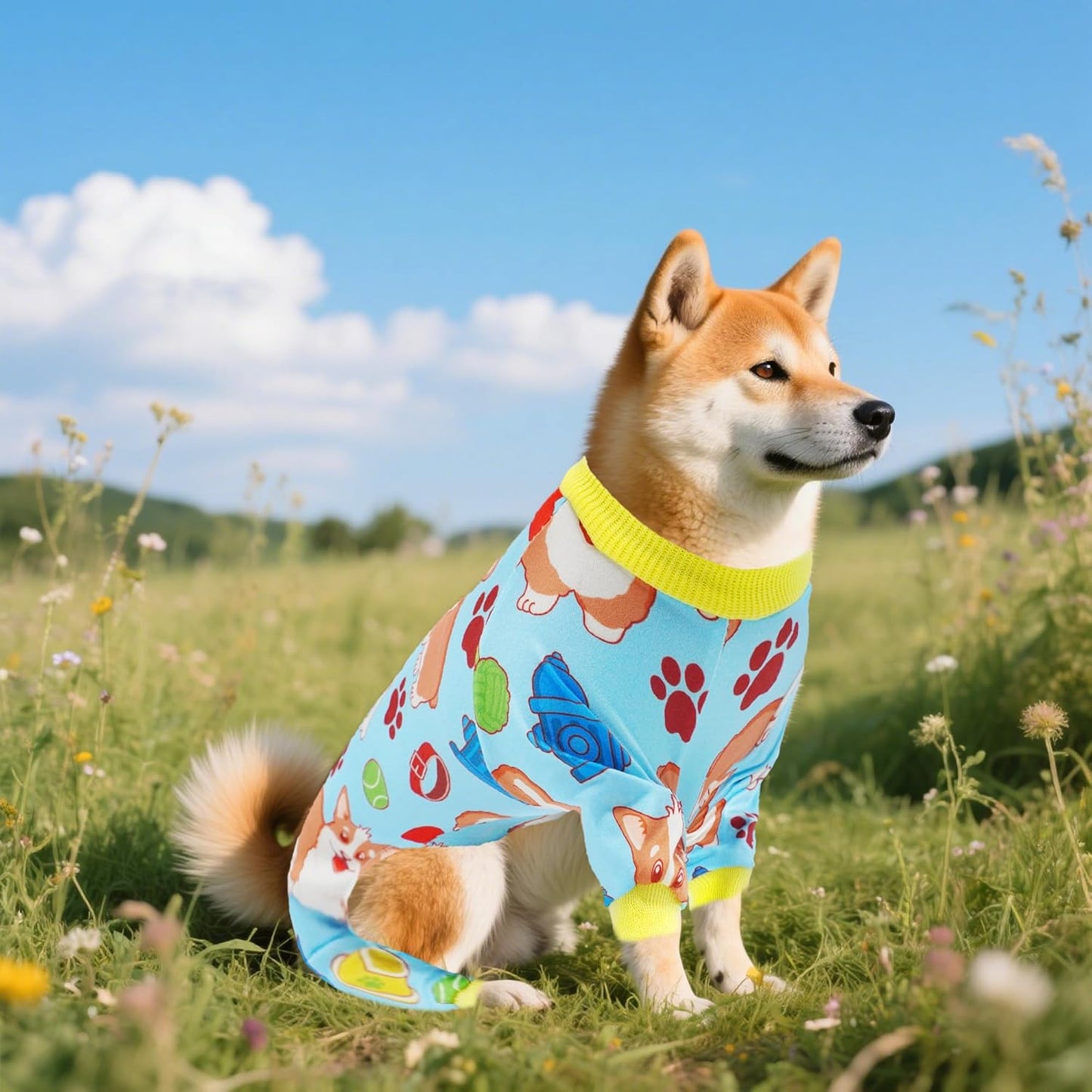 2PCS Dog Pajamas for Medium Sized Dog Pjs Clothes Puppy Onesies Outfits Pet Jammies Boy Girl Male Female Apparel Soft Strechy Paw Bone Print M