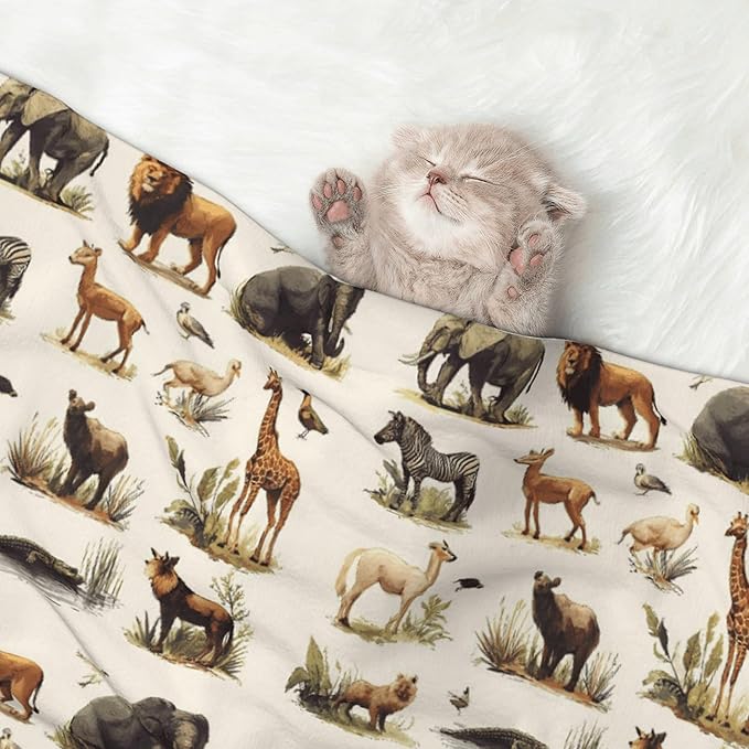 Waterproof Dog Blanket Soft Pet Blanket for Puppy Cat, Fleece Cat Throw Blankets for Furniture Bed Couch Sofa Reversible - Safari Animals 4