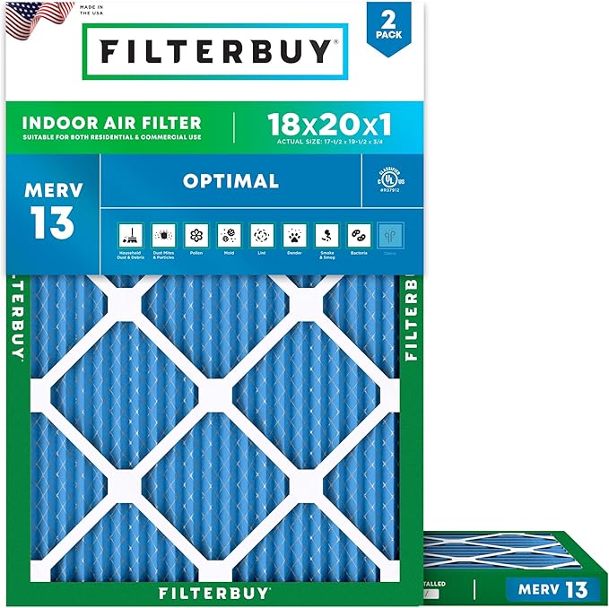 Filterbuy 18x20x1 Air Filter MERV 13 Optimal Smoke & Allergy Defense,