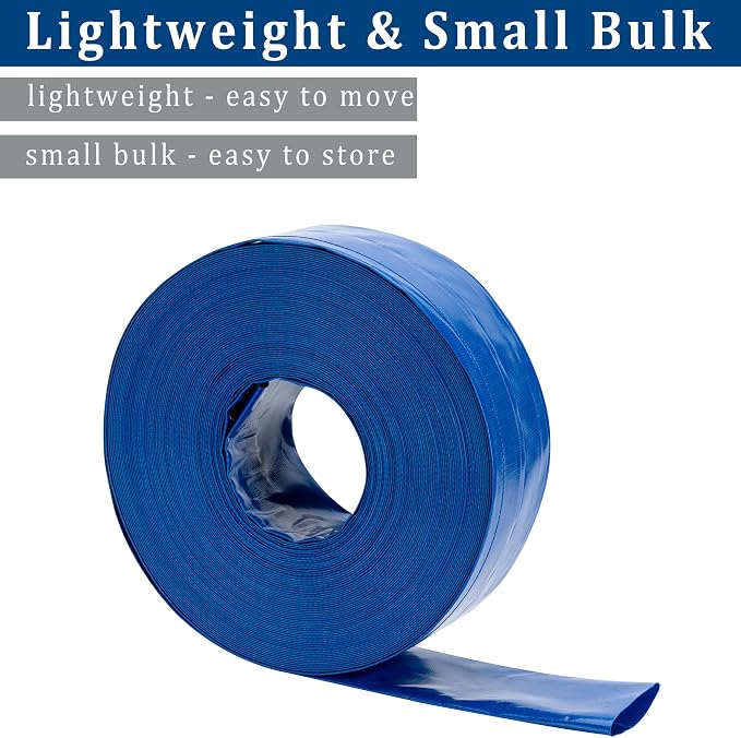 2 in x 50 ft Pool Backwash Hose Heavy Duty Drain Discharge Double PVC Lay flat