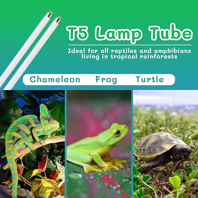 T5 UVB Reptile Light 24W 5.0,UVA UVB Light Bulb for Reptiles,2 Pack Reptile UVB Lamp Tube for Bearded Dragon