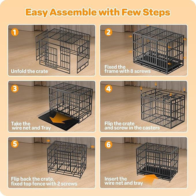 78 Inch Heavy Duty Dog Crate Indestructible XL Steel Escape Proof, Indoor High Anxiety Cage Kennel with Wheels, Removable Tray, Extra Large Kennel XL XXL