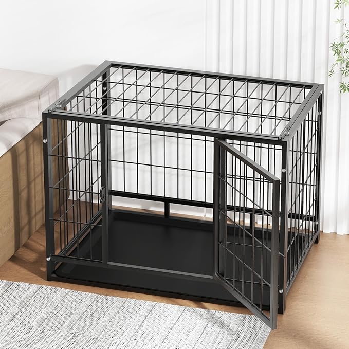 32 Inch Dog Crate, Escape Proof Dog Cage with Dual Door Lock, Removable Tray for Easy Cleaning, Dog Kennel Indoor Outdoor Use