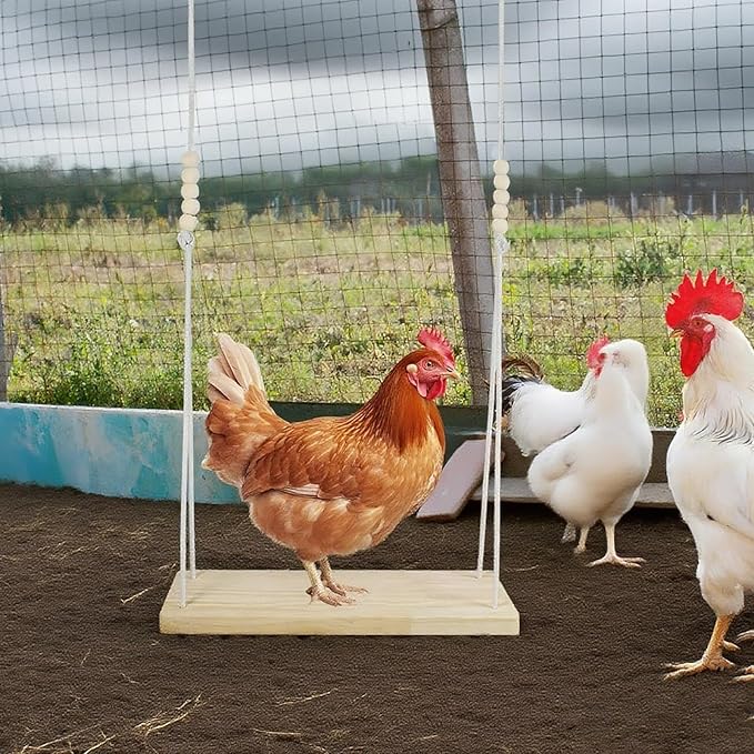 Chicken Swing,3PC Natural Wood Chicken Toys for Coop,Easy Install Chicken Perch, Fun Poultry Toys for Hens, Roosters&Birds
