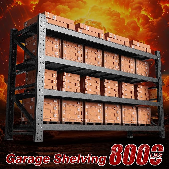 8000LBS Metal Steel Storage Shelves - 68" W Black 4 Tier Heavy Duty Rack Commercial Industrial Shelving with Adjustable Shelf for Basement Garage Warehouse - 68" W x 24" D x 63.4" H