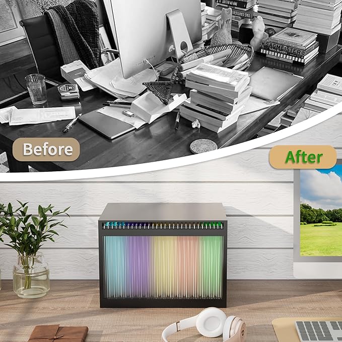 Black Bamboo & Acrylic File Box with Removable Lid, Letter/Legal Size, Hanging Folders, Dustproof, Home Office Storage
