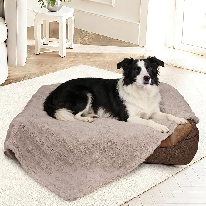 Dog Blankets Washable Pet Blanket - Fluffy Fuzzy Cat Puppy Blanket with Premium 300GSM 3D Fleece Bubble for Pet Kitten Doggy, Linen, 30x40IN