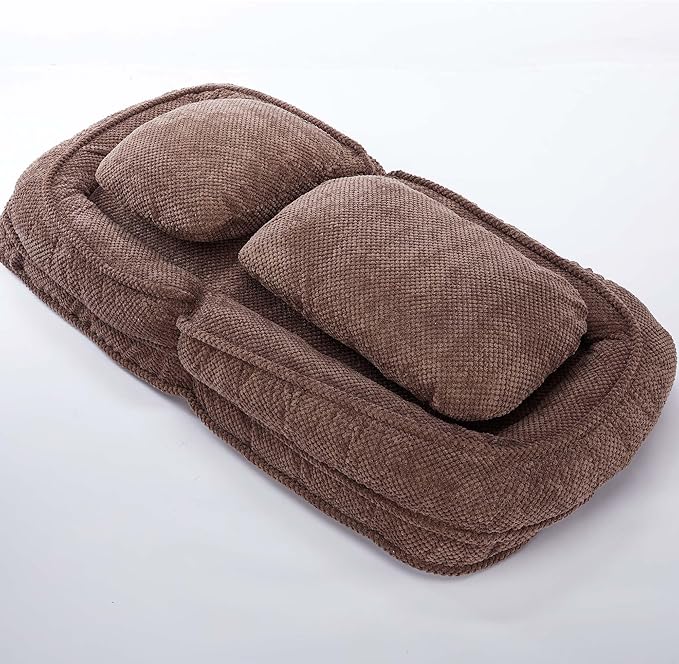 Human Dog Bed for Adult and Kids, Comfy Foldable Lazy Floor Sofa Bed with 5 Adjustable Position, Grey Upholstered Floor Bean Bag Lounger Chair for Bedroom, Living Room,Office (Brown)