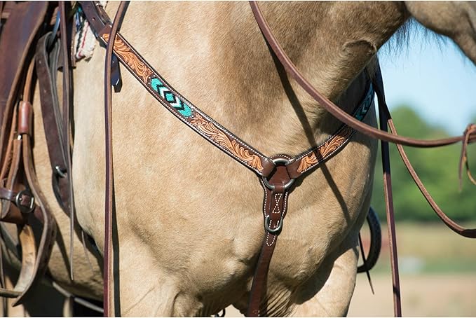 Weaver Leather Turquoise Diamond Beaded Horse Headstall, Leather Headstalls for Horses for Trail Riding, Durable Equine Supplies, Dark Oil