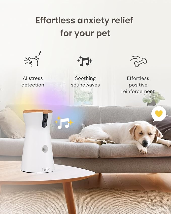 Furbo 360° Dog Camera [Subscription Required] Unlock w/Paid Plan: Home Security & Dog Safety Alerts, Rotating Pet Treat Toss, 2-Way Speaker (Low Risk, 3mo Min. Cancel Anytime)