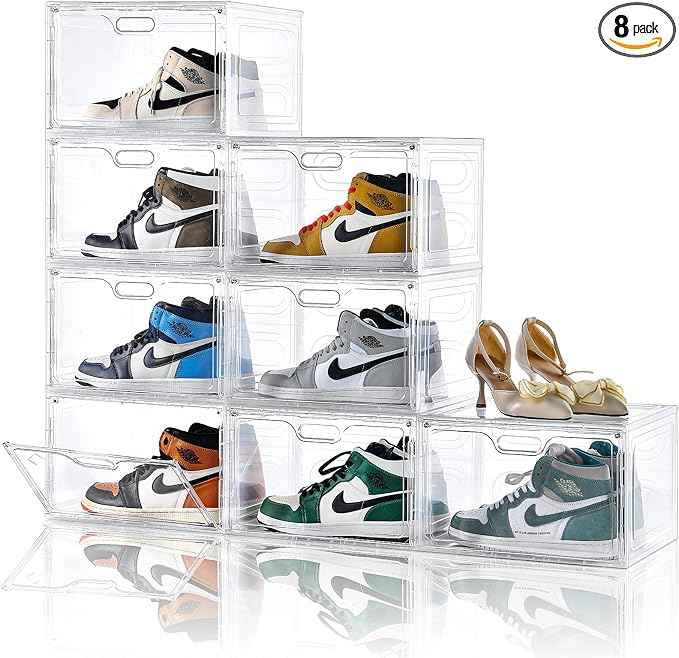 8 Pack Shoe Boxes Clear Plastic Stackable, Large Shoe Storage Organizer