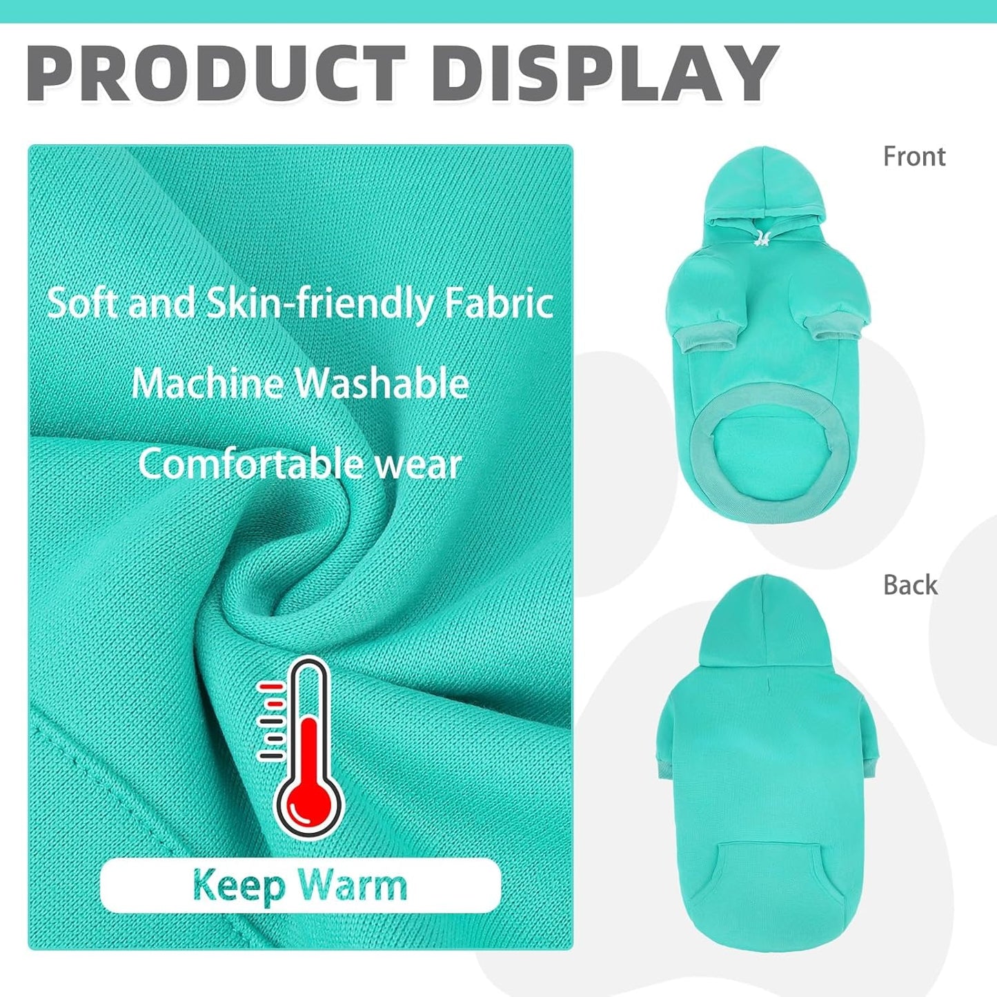 KOOLTAIL Basic Dog Hoodie - Soft and Warm Dog Hoodie Sweater with Leash Hole and Pocket, Dog Winter Coat, Cold Weather Clothes Sweatshirt for Small Medium Large Dogs Puppy Cat Boys Girls Lake Blue XXL