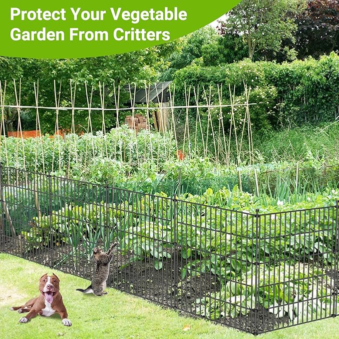5 Panels No Dig Decorative Outdoor Garden Fence for Yard, 48 in(H) X 13.13 ft(L) Animal Barrier Fencing Rustproof Metal Wire Panel Border for Dog, Rabbits, and Patio Temporary Ground Stakes