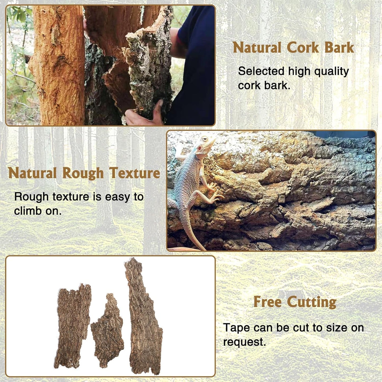 Fhiny 6 PCS Cork Bark Background, 11.6" x 7.7" Natural Cork Bark for Reptiles Bearded Dragon Climbing Backdrop Terrarium Habitat Wall Decor Accessories for Turtle Gecko Lizard Snake Spider Frog