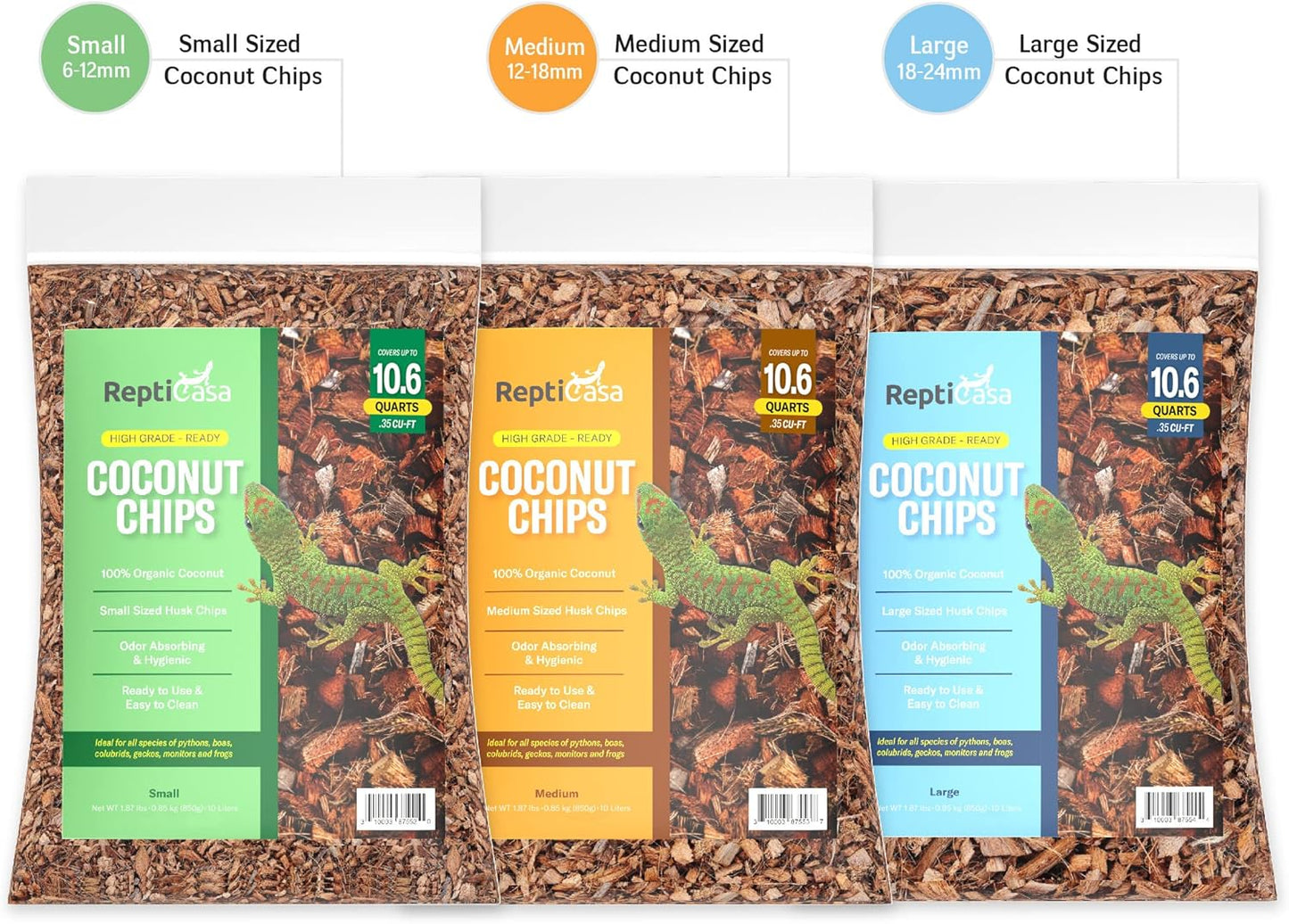 Organic Coconut Chips Substrate Clean & Ready to Use for Reptiles, Snake, Tortoise, and Amphibian, Natural Fiber Free Husks, Clean Breeding and Bedding Flooring, Odor Absorbing - 10.6 Quarts