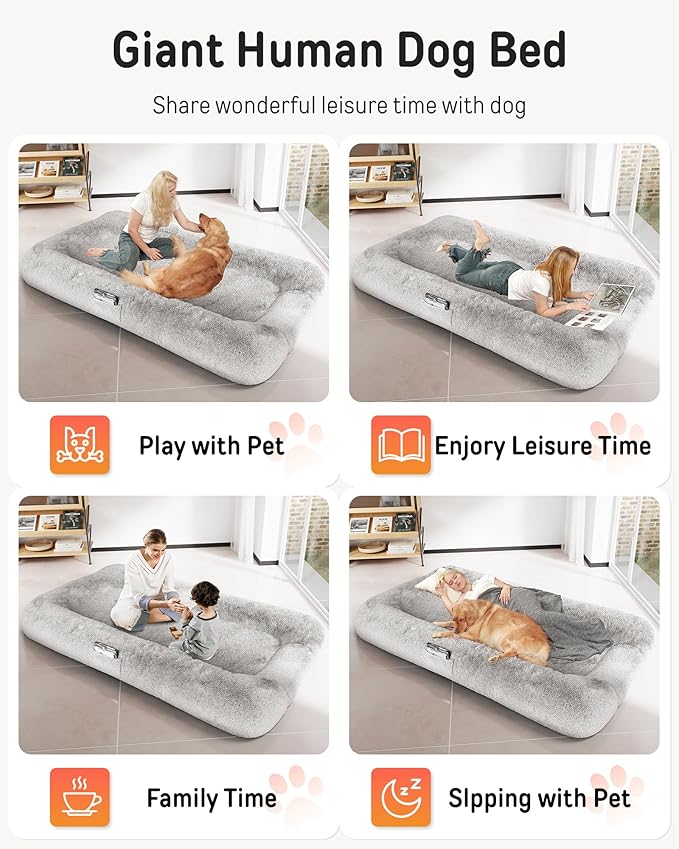 YEFU Human Dog Bed for Adult : Dog Bed Large Size for Human People Pet Kids - Human Sized Dogs beds 79"x45"x12" - Dogs Humans Beds Comfortable Foam Washable for Sleep Nap in Bedroom Light Grey