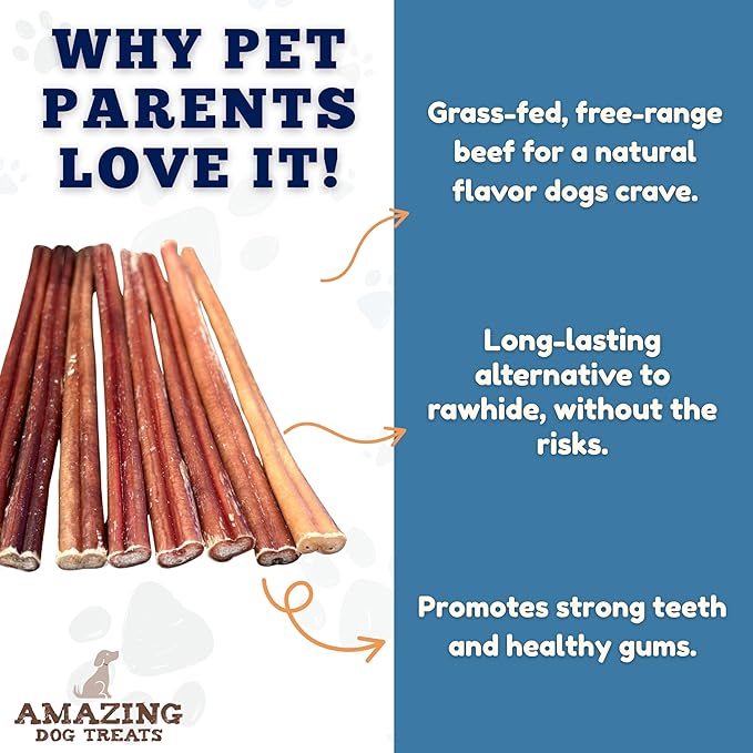 Amazing Dog Treats - Bully Sticks for Small Dogs (12 Inch Small- 100 Count) - Premium Thin Junior Bully Sticks for Dogs