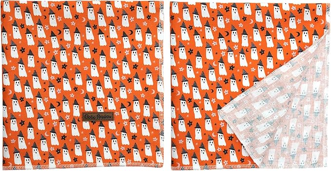 Dog Bandana, 1PC Orange Ghost Print Dog Bandanas Halloween Bandanas Fall Bandanas Comfortable Bandanas Bibs Scarf Square Soft Dog Kerchief Pet Bandanas for Small Medium Large Dogs