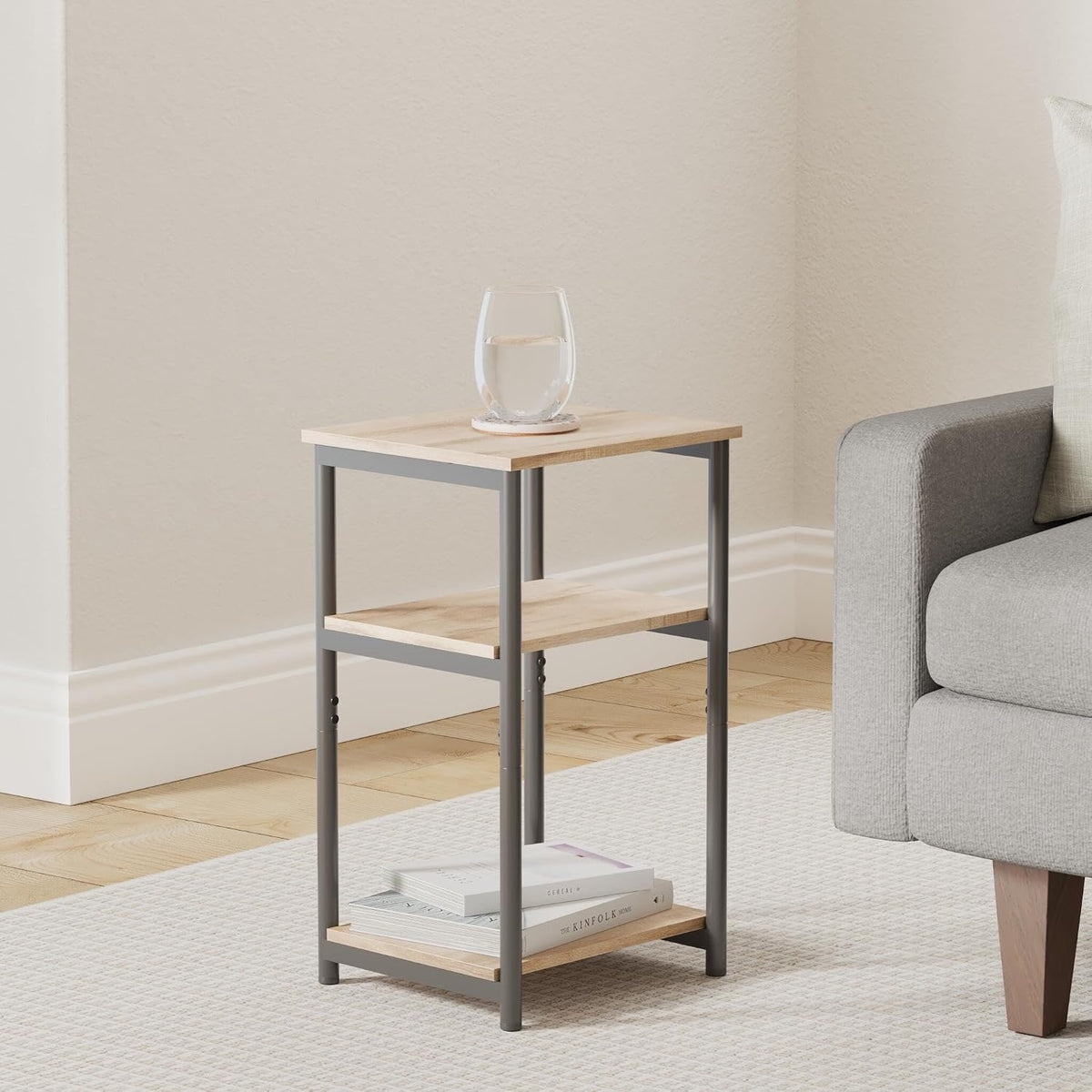 VASAGLE Side Table, Small End Table, Tall Nightstand, Steel Frame