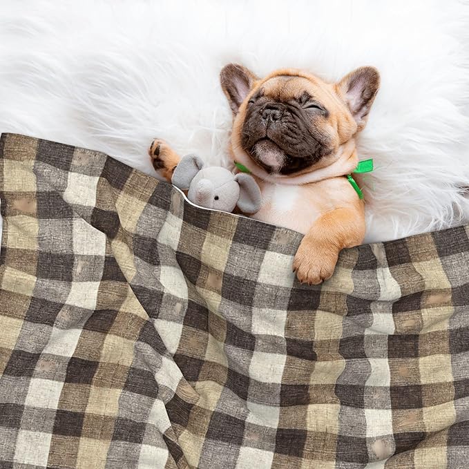 Waterproof Dog Blanket Soft Pet Blanket for Puppy Cat, Fleece Cat Throw Blankets for Furniture Bed Couch Sofa Reversible - Brown Gingham 4