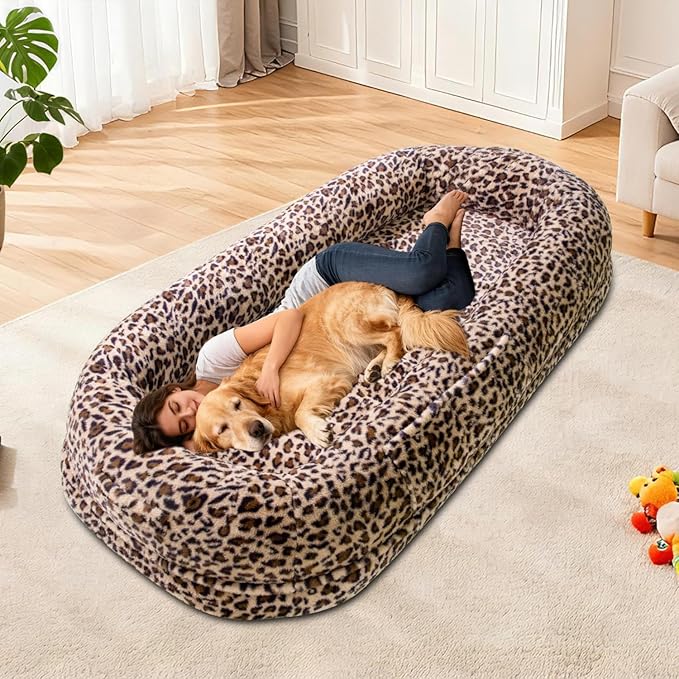 Human Dog Bed for Adult,70"x38"x10" Extra Large Human Pet Bed,Orthopedic Washable XL Dog Bed with Memory Foam (Leopard Print)