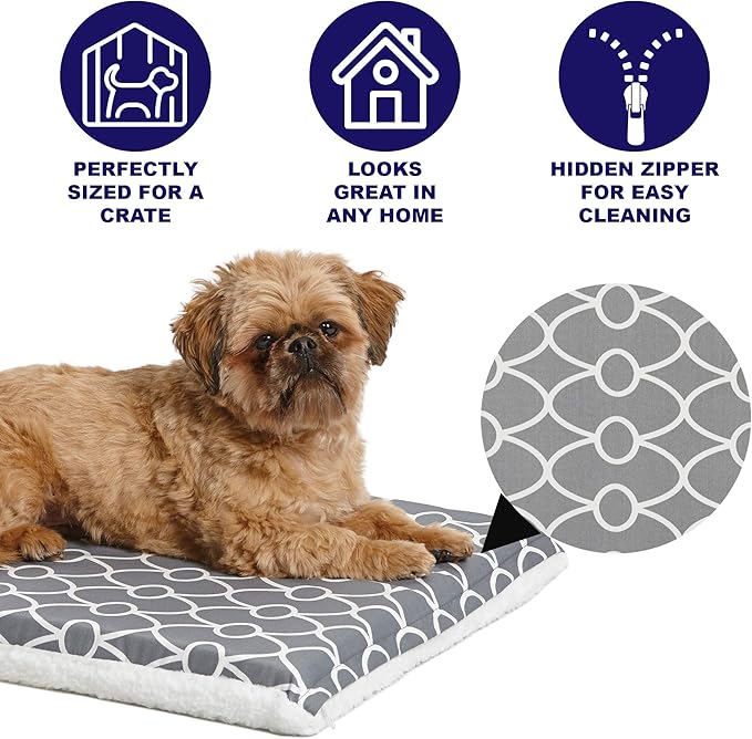 MidWest Homes for Pets Quiet Time Teflon Defender Dog Beds; Pet Beds Designed to Fit Folding Metal Dog Crates, Gray & White Geometric Pattern, 30-Inch