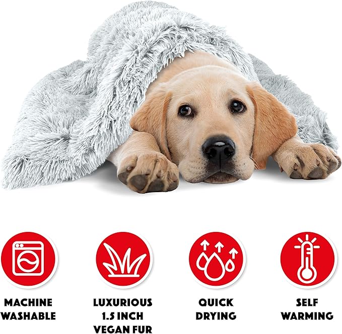 The Dog’s Blanket – Faux Fur Dog Blanket, Ice White, Large, 28x42