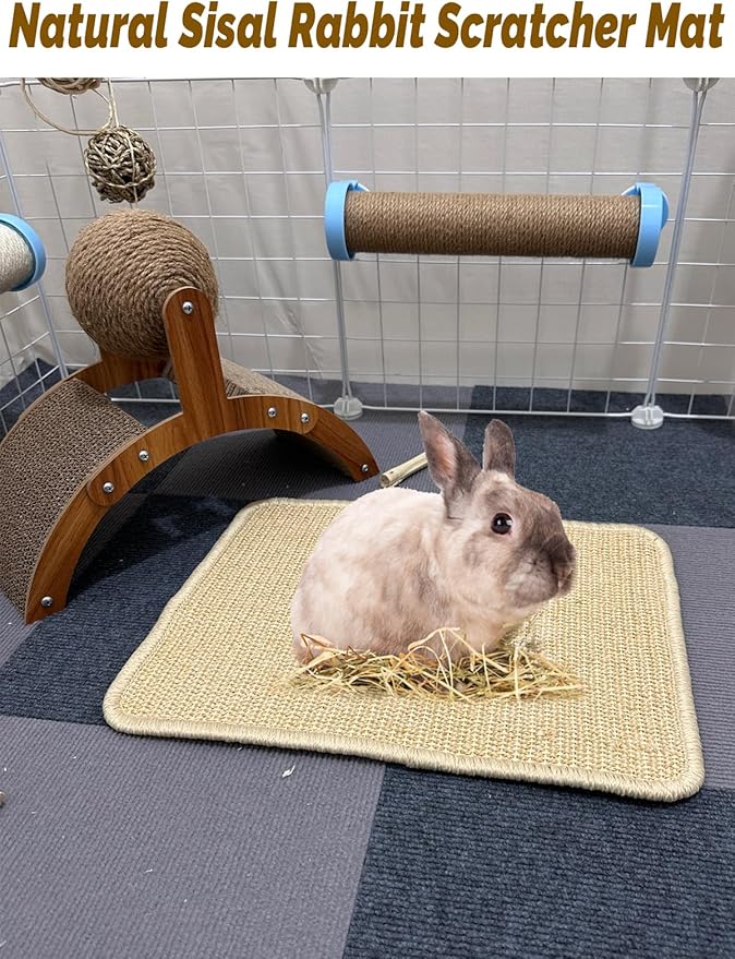 Lagre Rabbit Scratcher Mat 2 Pack Natural Sisal Bunny Scratching Mats, Small Animal Scratch Pad Rug for Indoor Grinding Claw Pad for Guinea Pigs Chinchillas (Beige)