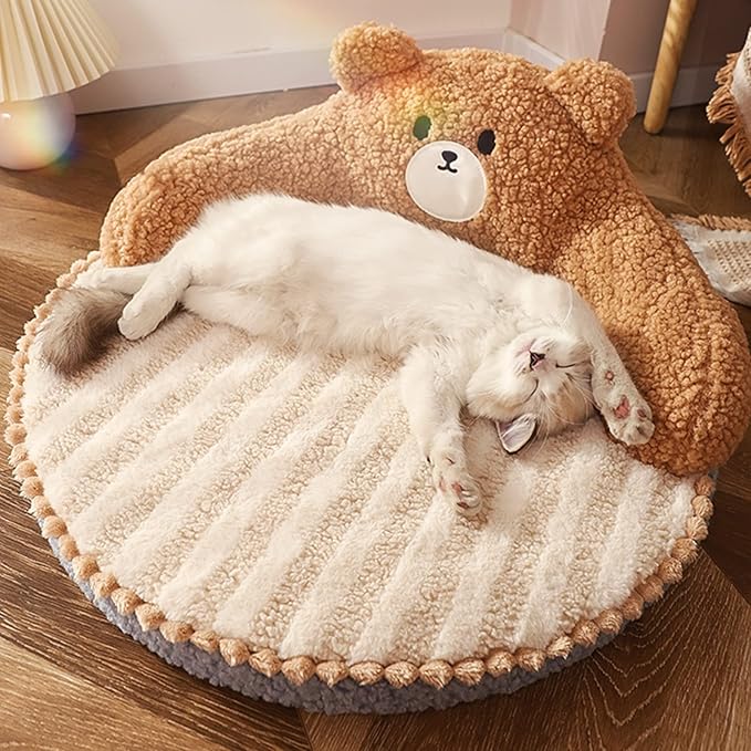 Cat Bed, Cute Bear Hug Design Dog Cat Beds Cuddler Bear Plush Pet Beds, Warm Soft Soothing High Backrest Dog Beds for Medium Small Dogs Puppy Kitty (Little Bear)