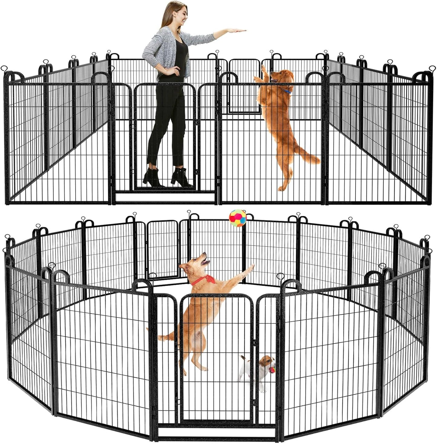 Dog Playpen Outdoor 16 Panels Heavy Duty Dog Fence 40" Height Anti-Rust with Doors Portable for RV Camping Yard, Total 36FT, 102 Sq.ft, Snowy Black