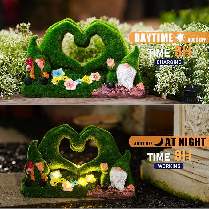 St Patricks Day Gnome Garden Gnome Statue Heart-Shaped Moss Covered Outdoor Garden Decor Cute Gnomes Decorations for Home Patio Yard Balcony Lawn Decor