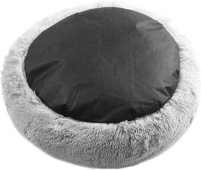 Juicy Couture Devon Faux Fur Medium Gray Round Pet Bed for Dogs and Cats