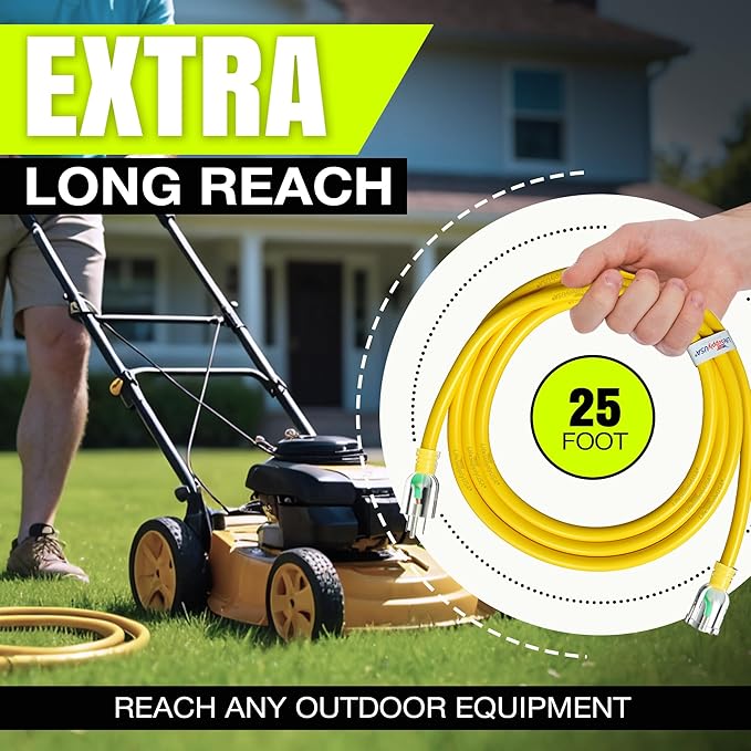 25ft Outdoor/Indoor Extension Cord 10/3 Gauge Ultra Heavy Duty 3 Prong SJTW, Waterproof, ETL Listed, Flexible Cold-Resistant Long Power Cord,15A 125V 1875W, Yellow by LifeSupplyUSA