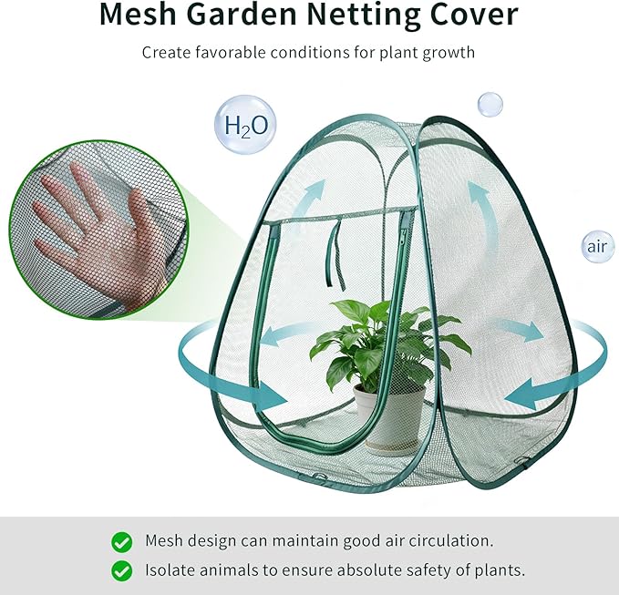 2PCS Mesh Plant Protector Tent from Animals, 28X28X32Inch Pop Up Garden Netting Cover Large Green Crop Cage Plant Protection Tent to Protect Outdoor Potted Plants Flowers Fruits from Deer Birds Cat